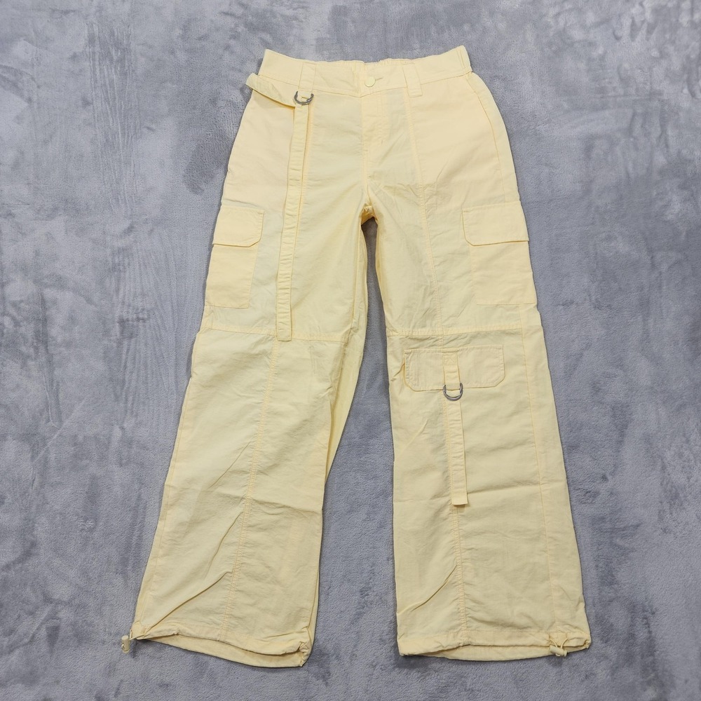 No Boundaries Pants Womens S Juniors Yellow Nylon Cargo Parachute Relaxed Casual
